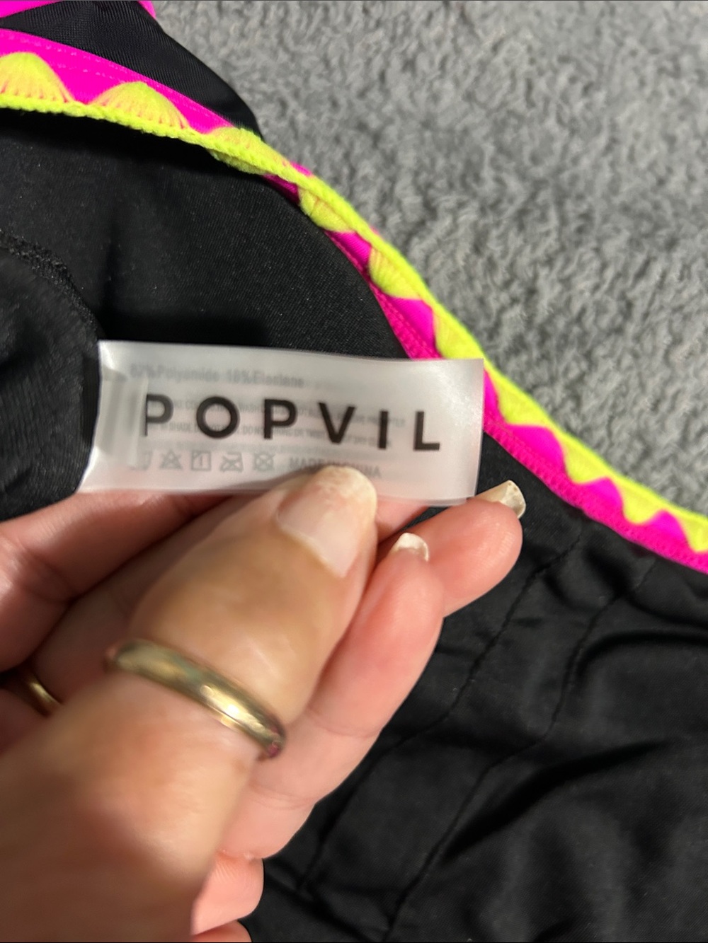 NWT Popvil Black Swim Set with Neon Pink and Aqua Trim - Picture 5 of 12